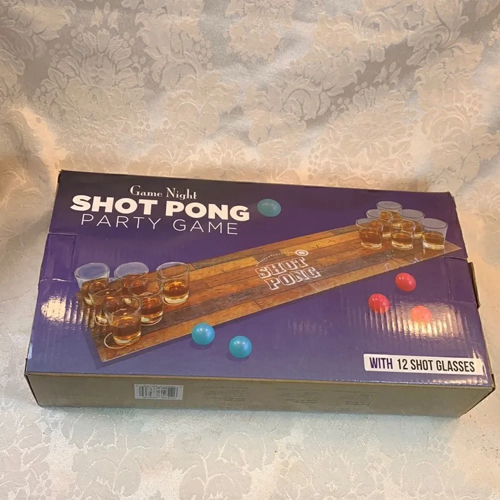 Shot Pong Game Night Party Game With 12 Shot Glasses 1 Game Board 6 Balls New
